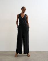 Topshop tailored linen jumpsut in black
