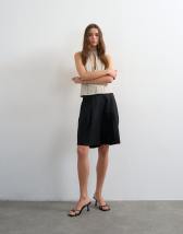 Topshop tailored linen ovoid bermuda shorts in black