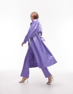 Topshop Tailored co-ord longline coated trench in lilac - ASOS Price Checker