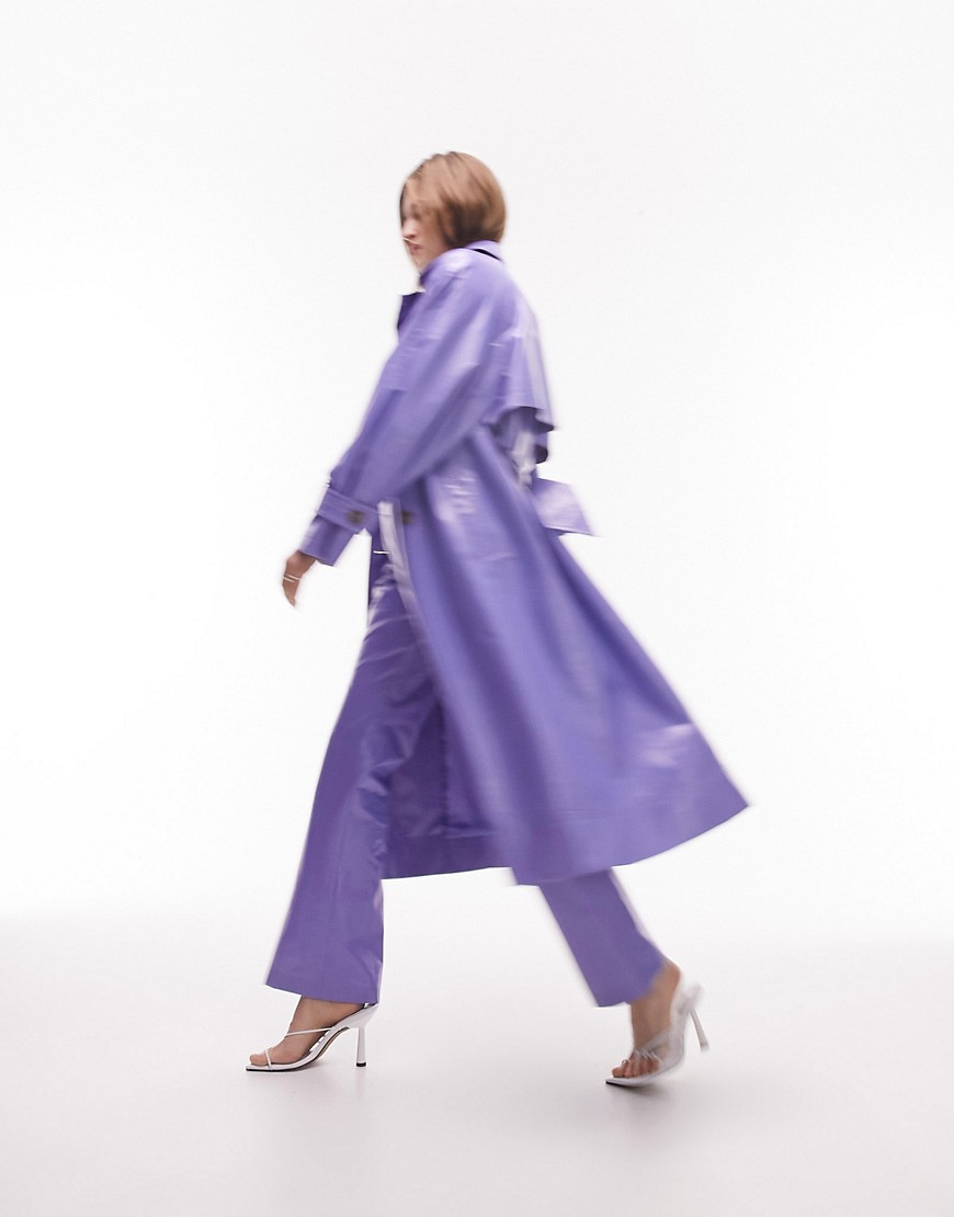 Topshop Tailored longline coated trench in lilac - part of a set-Purple