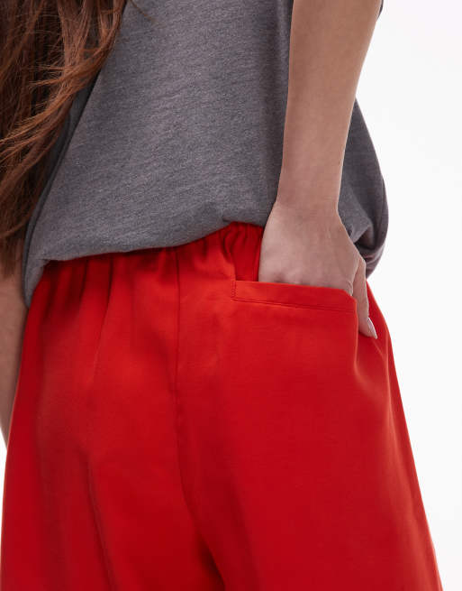 Topshop tailored longline pull on shorts in red, 2 of 5