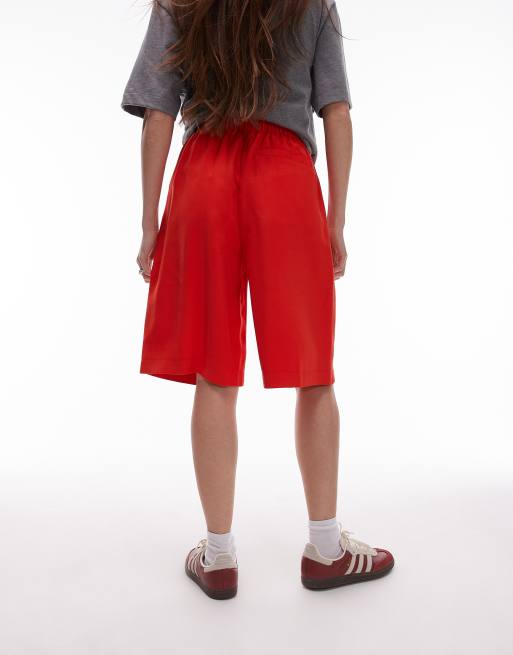 Topshop tailored longline pull on shorts in red, 3 of 5