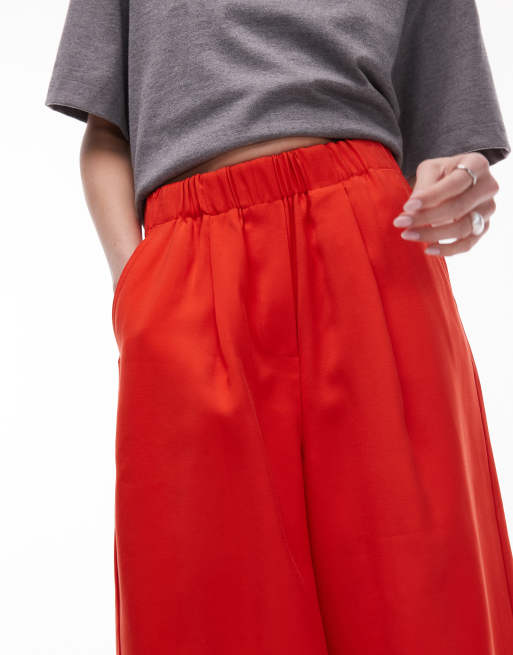Topshop tailored longline pull on shorts in red, 4 of 5