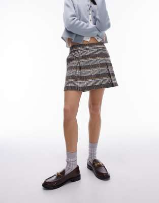 Topshop tailored mini pleated skirt in blue and yellow check - ASOS Price Checker