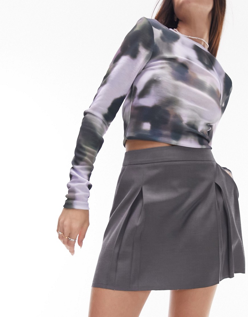 Topshop Tailored Mini Skirt In Gray - Part Of A Set