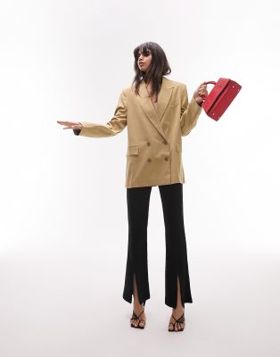 Topshop Tailored Over Sized Double Breasted Blazer In Camel-neutral