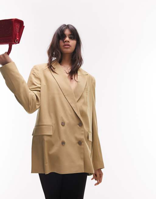 Topshop Tailored over sized double breasted blazer in camel