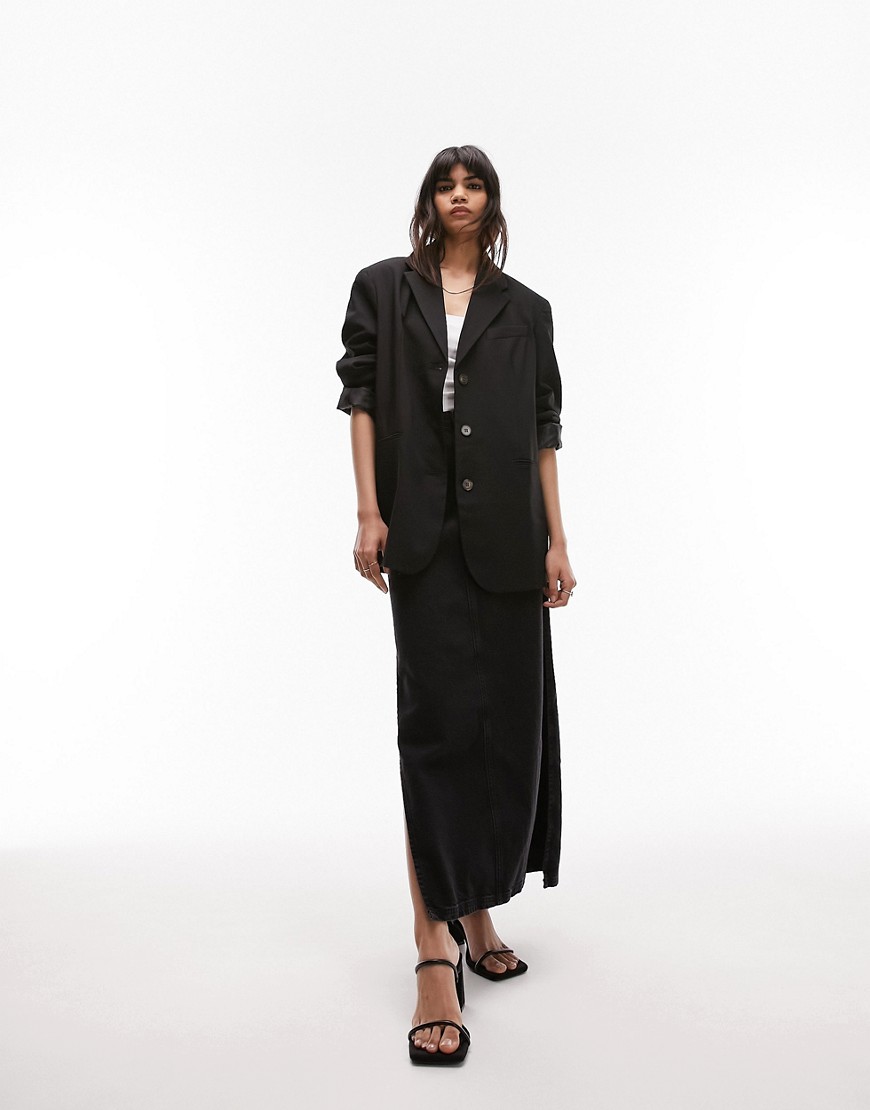 Topshop Tailored oversized blazer with twisted sleeve in black