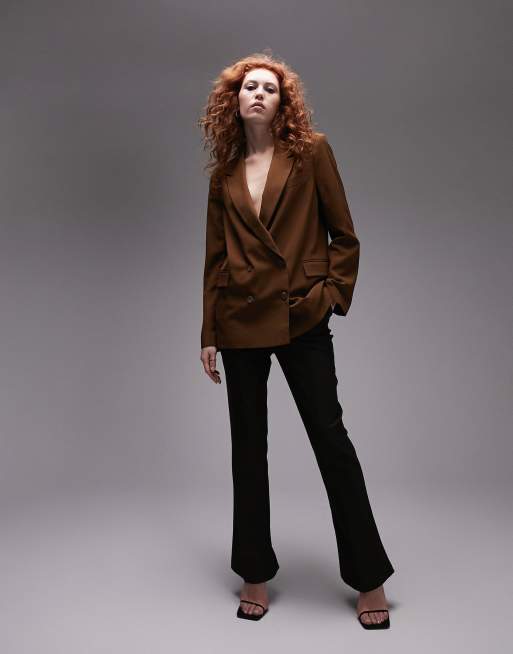 Topshop Tailored oversized double breasted blazer in chocolate 