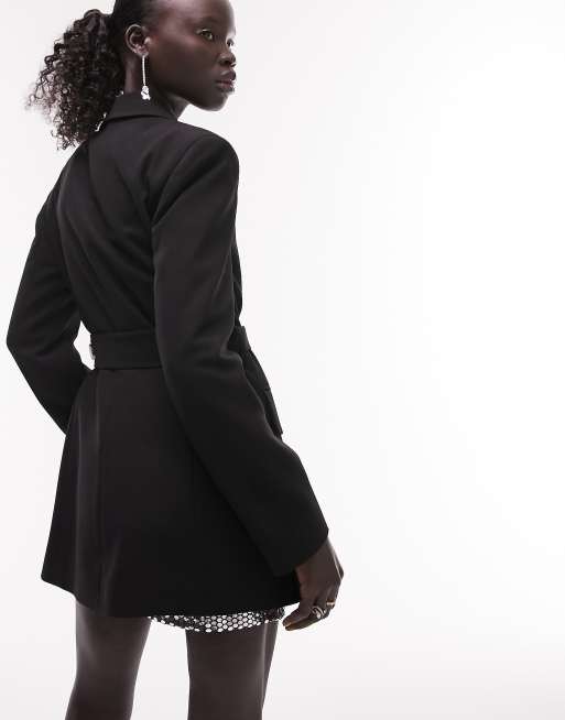 Belted Blazer Dress In Wool Tailoring