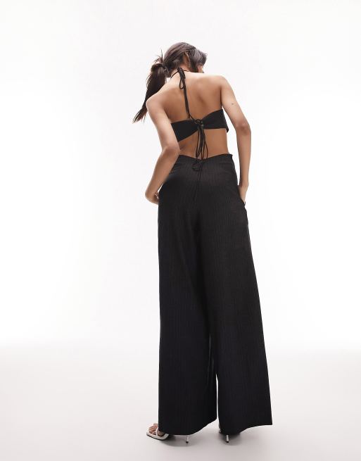 Pinstripe jumpsuit hot sale black