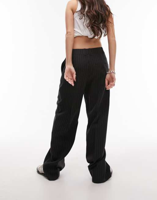 Topshop tailored pinstripe low slung pants in black