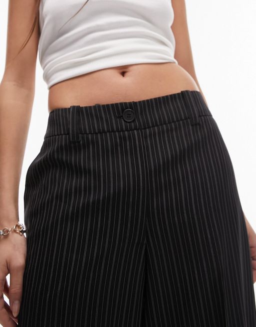 Topshop tailored pinstripe low slung trouser in black