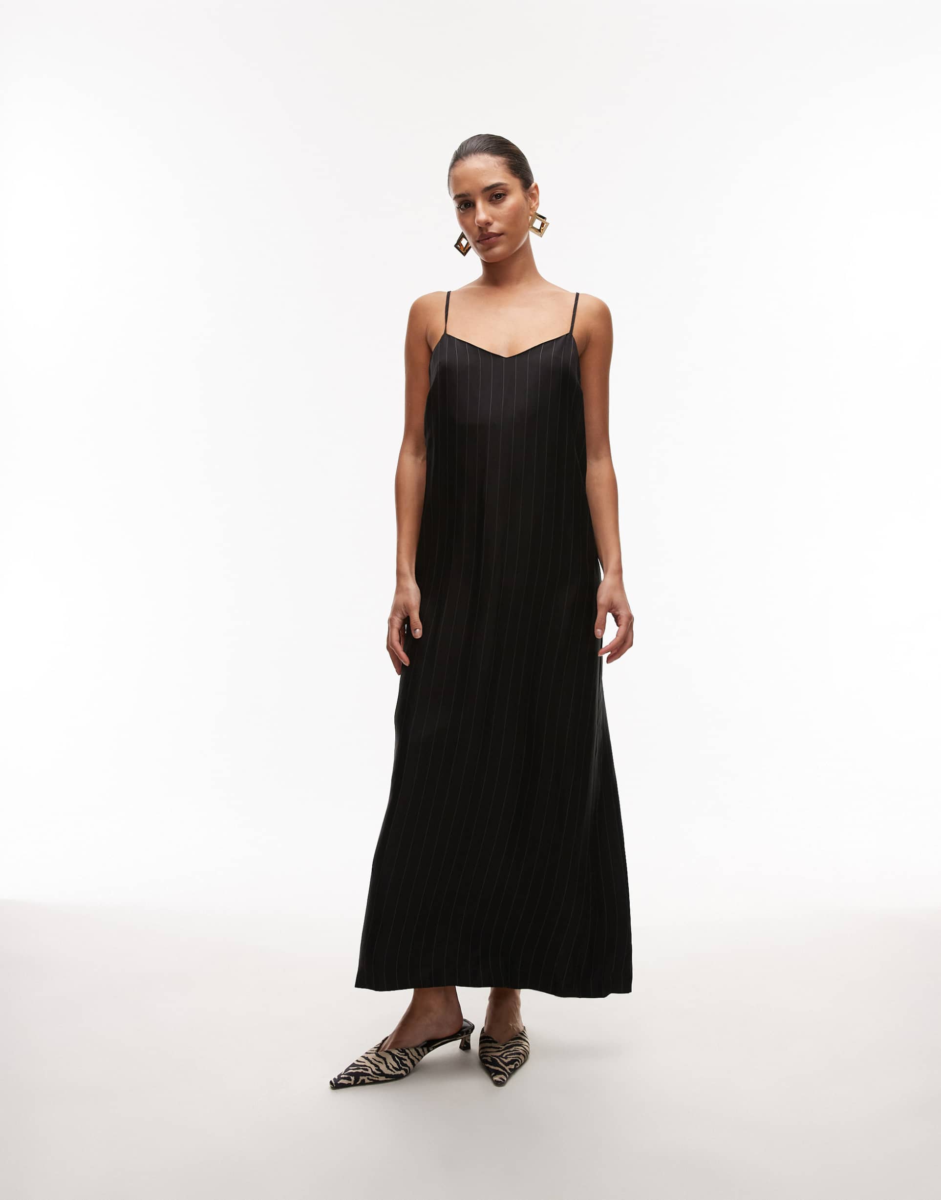 topshop tailored pinstripe midi slip dress