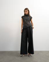 Topshop tailored pleat detail low rise wide leg trousers in black