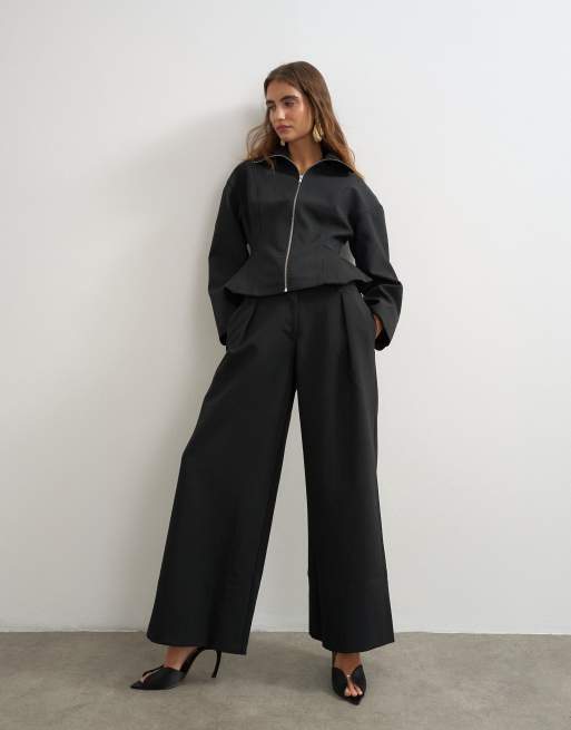 Topshop peplum top and tailored trouser co ord in black, 2 of 3