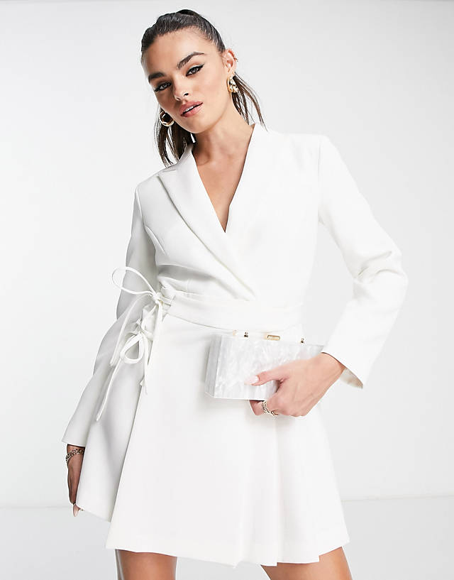 Topshop tailored pleated blazer dress in ivory