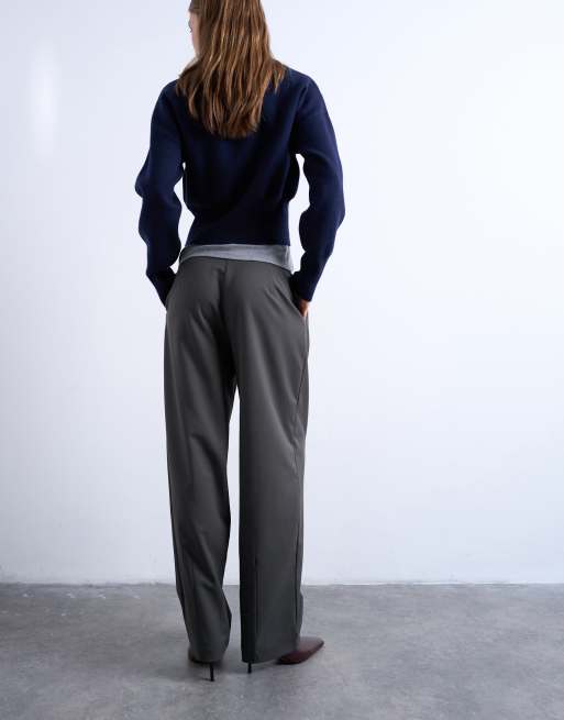 Topshop tailored pleated ovoid pants in charcoal