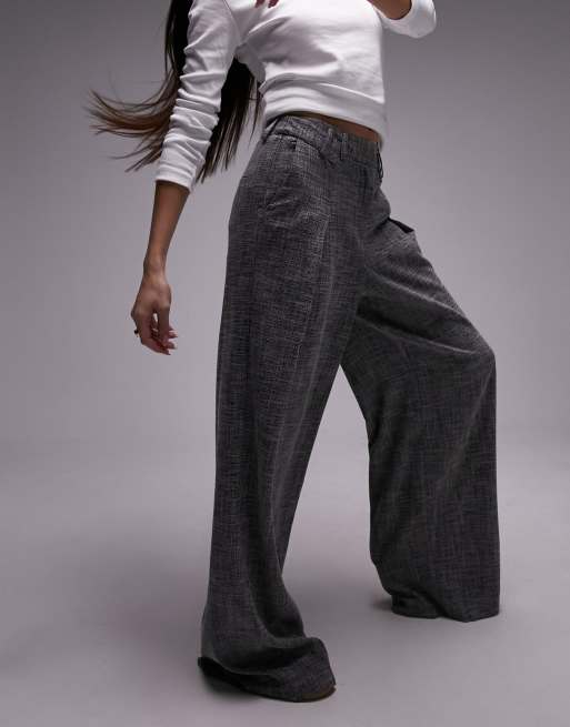 Topshop tie rib flare trousers in grey marl - ShopStyle