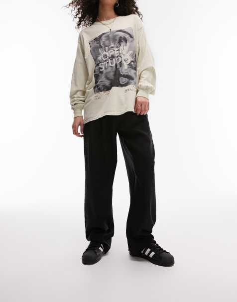 Topshop Tailored relaxed dad pleated trouser in black 