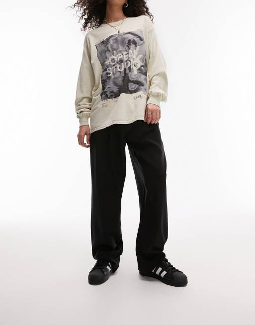 Topshop tailored relaxed Dad pleated pants in black 