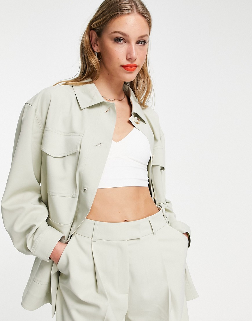 Topshop tailored shacket in stone-Neutral