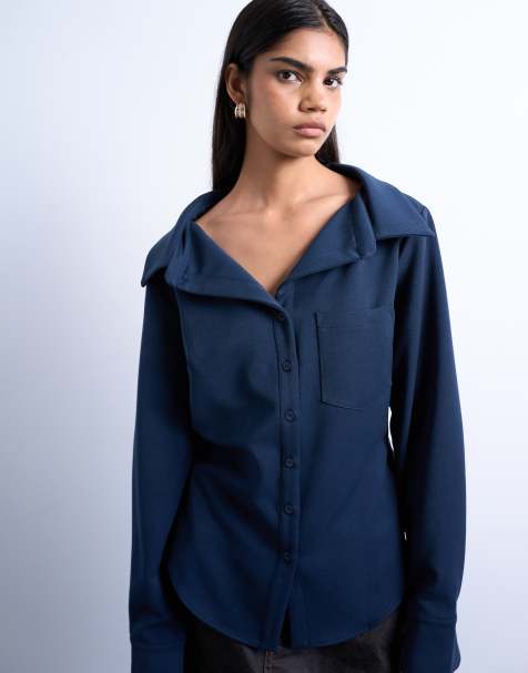 Topshop tailored shirt in navy - part of a set - view 1