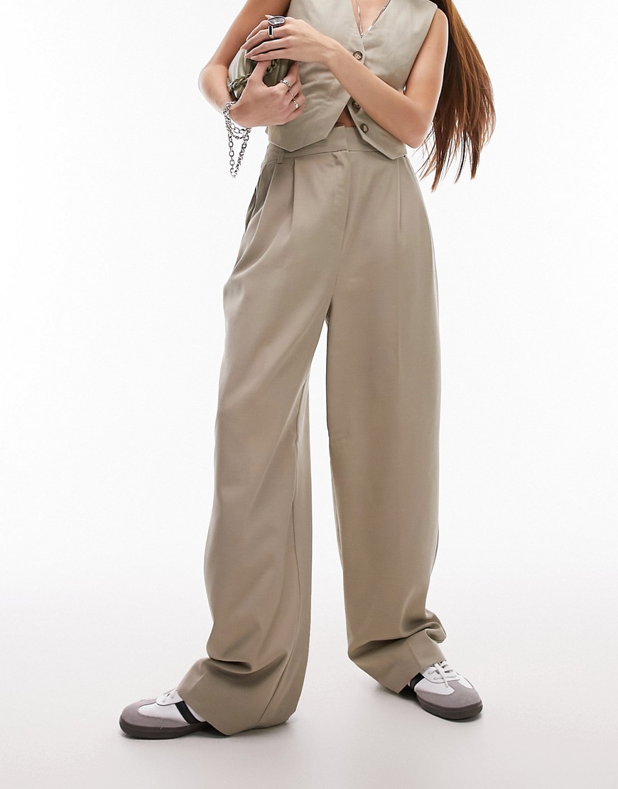 Topshop Tailored Slouch Pants In Camel - Part Of A Set-neutral