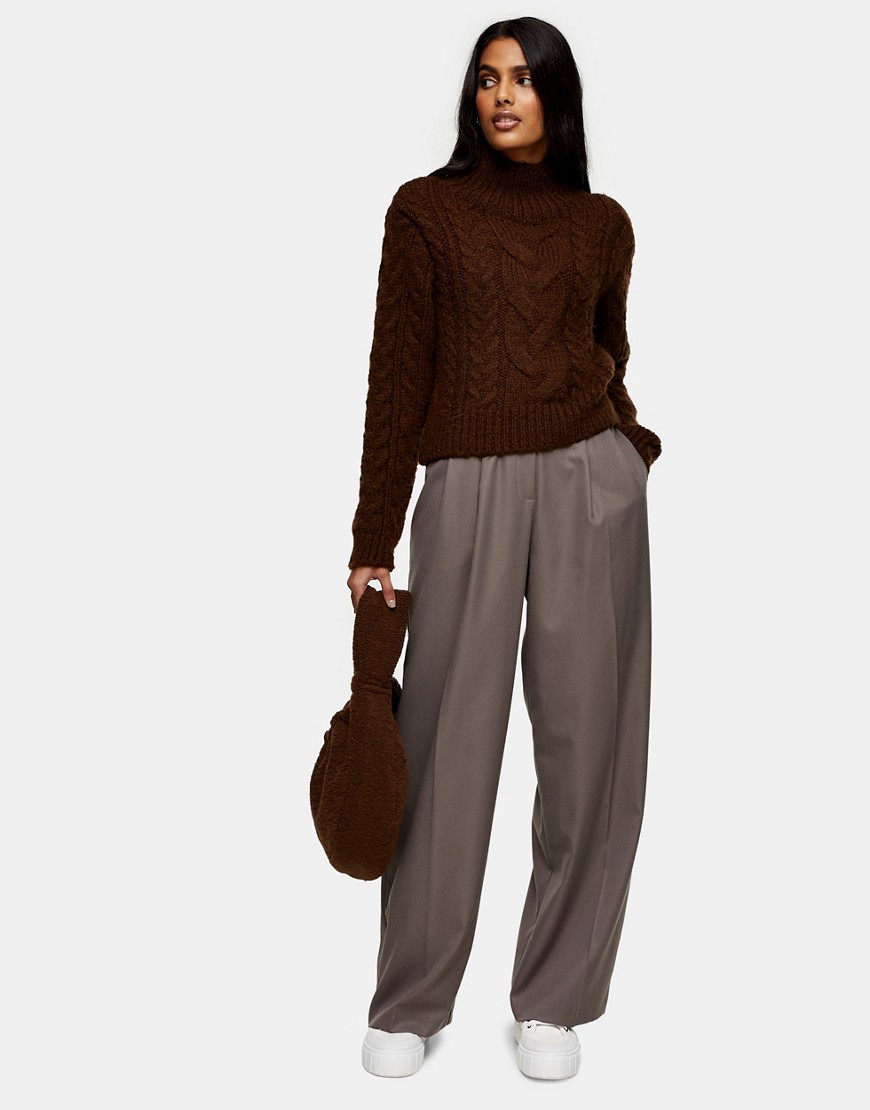 Topshop TAILORED SMART PANTS IN BROWN
