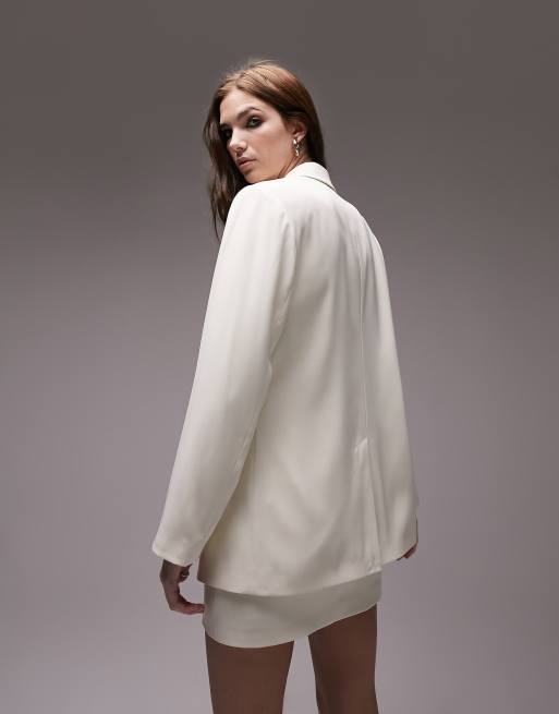 Topshop tailored straight fitted blazer in ivory (part of a set), 2 of 4