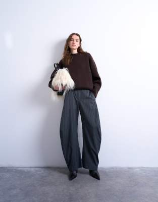 Topshop Tailored Stripe Barrel Leg Pants In Gray