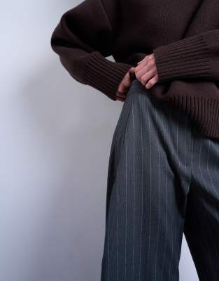 Topshop Tailored Stripe Barrel Leg Pants In Gray