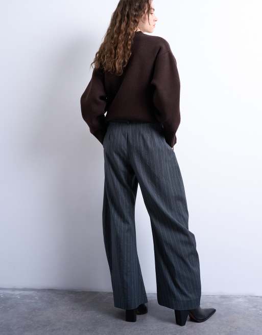 Topshop tailored stripe barrel leg pants in grey, 3 of 5