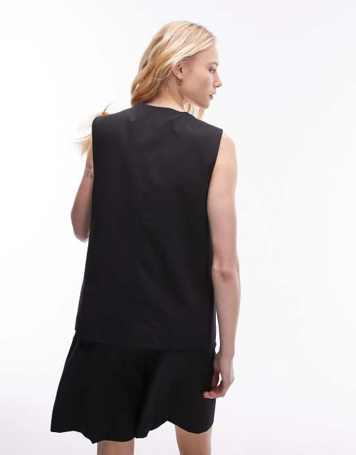 Topshop tailored tie front waistcoat in black (part of a set) , 2 of 4