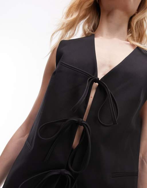 Topshop tailored tie front waistcoat in black (part of a set) , 3 of 4
