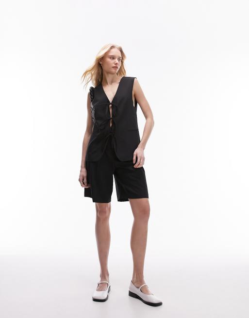 Topshop tailored tie front waistcoat in black (part of a set) , 4 of 4