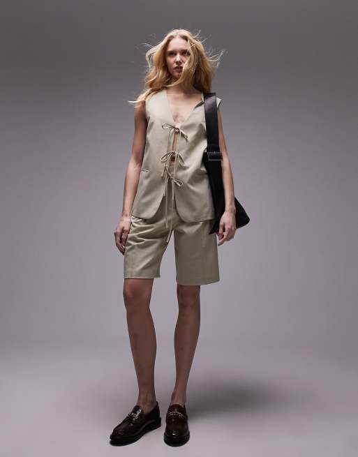 Topshop tailored tie front waistcoat in sand (part of a set), 2 of 4