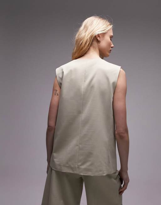 Topshop tailored tie front waistcoat in sand (part of a set), 4 of 4