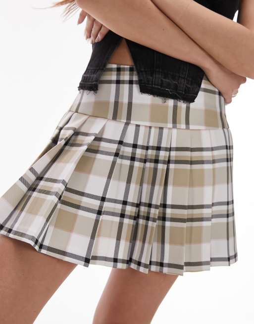 Topshop tailored tiered skirt in beige check