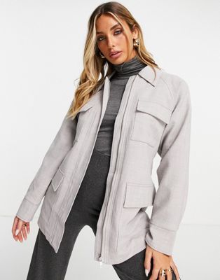 Topshop tailored utility shacket in light gray-Grey