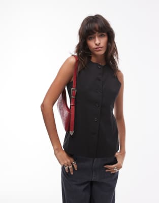 Shop Topshop Tailored Vest In Black