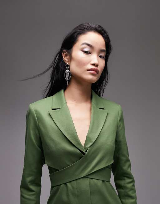 Topshop Tailored wrap blazer dress in green ASOS