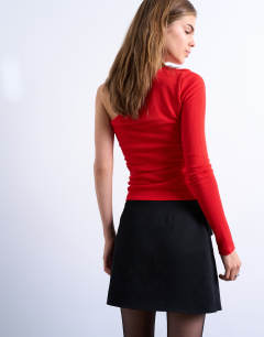 Model wearing Tailored wrap mini skirt in black
