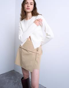Tailored wrap mini skirt in taupe