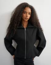 Topshop tailored zip through peplum top in black