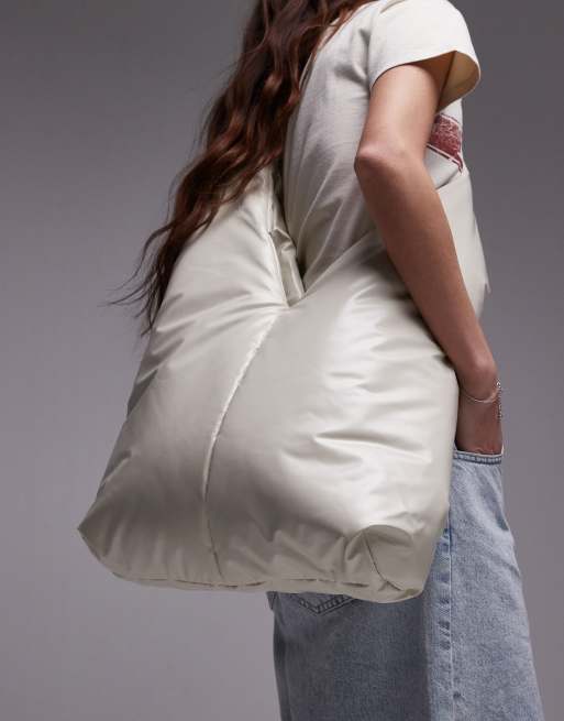 Topshop Taio Cross Body V Tote Bag in Off White