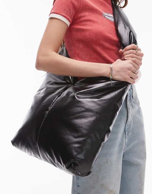 Topshop – Taio – Czarna torebka crossbody typu tote z wycięciem w szpic na górze