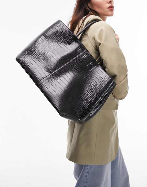 Crocodile Embossed Leather Tote