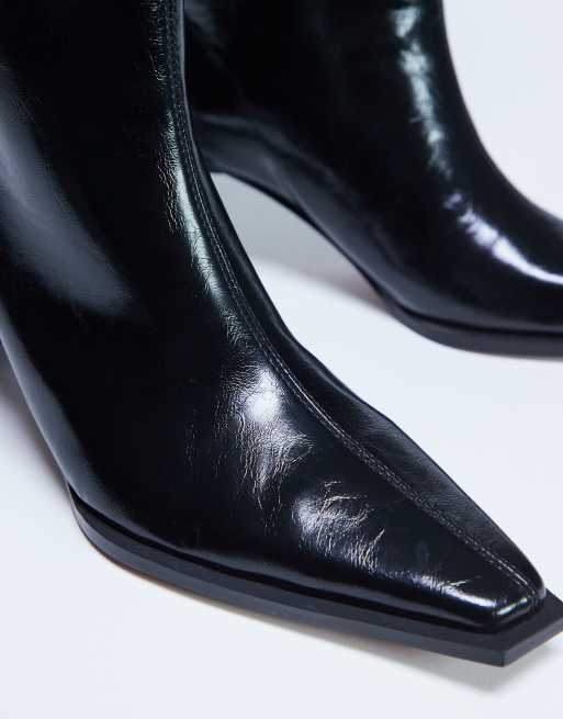 Topshop Talia chisel toe knee high boot in black, 2 of 4