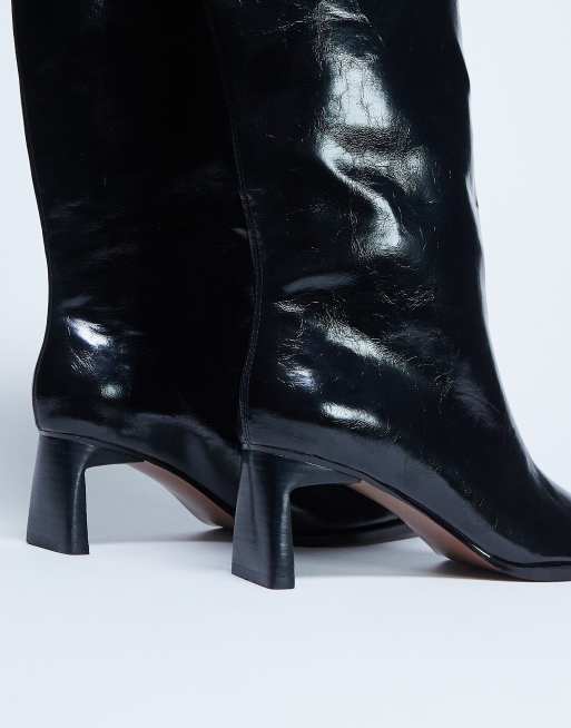Topshop Talia chisel toe knee high boot in black, 3 of 4